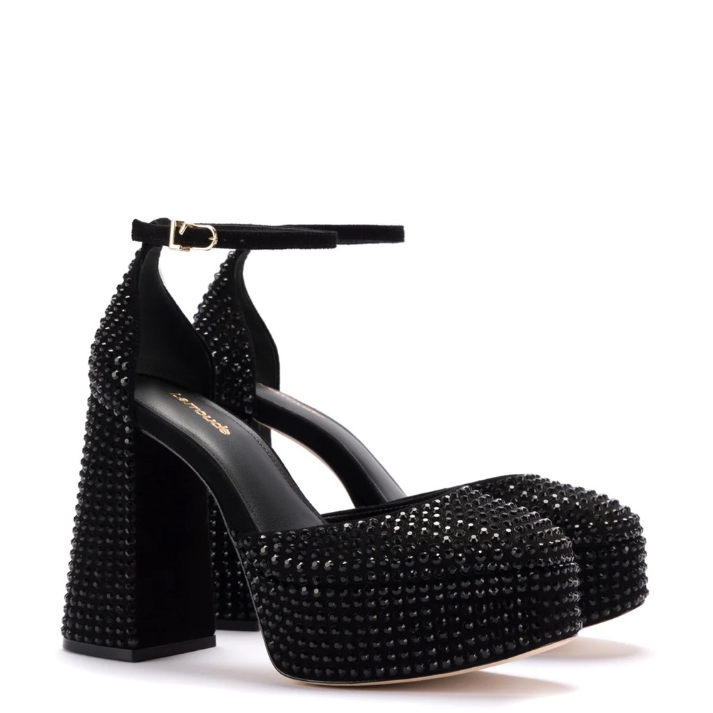 Larroude Ari Crystal Platform Pumps Black 6